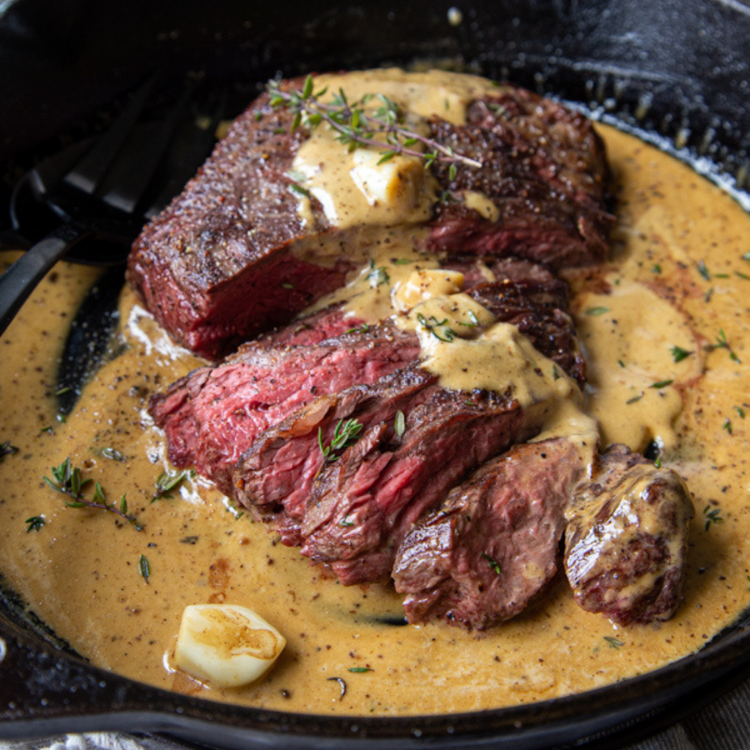 Cast Iron Bavette Steak with Whiskey Garlic Cream Sauce - Cheff Recipes