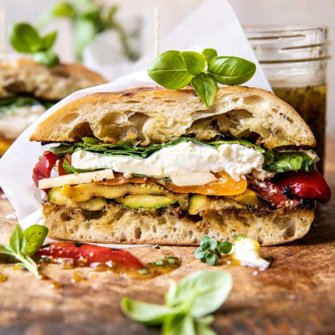 Grilled Vegetable Burrata Sandwich with Lemon Thyme Honey Mustard Cheff Recipes