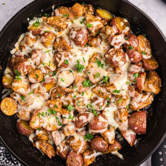 Cheesy Skillet Garlic Parmesan Chicken & Potatoes Recipe