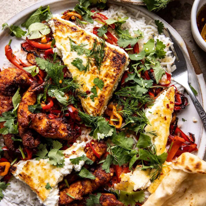 Crispy Feta with Lemon Pepper Chicken and Rice Recipe