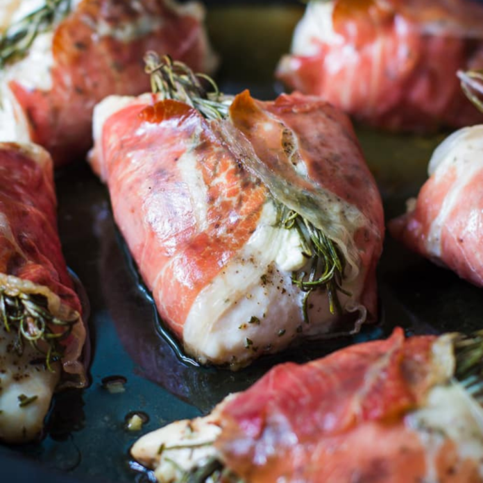 Goat Cheese Stuffed Rosemary Chicken in Prosciutto