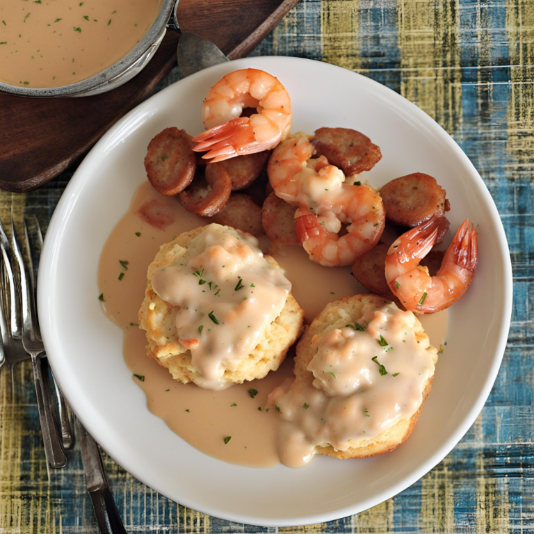 Cheddar Biscuits and Shrimp and Andouille Gravy