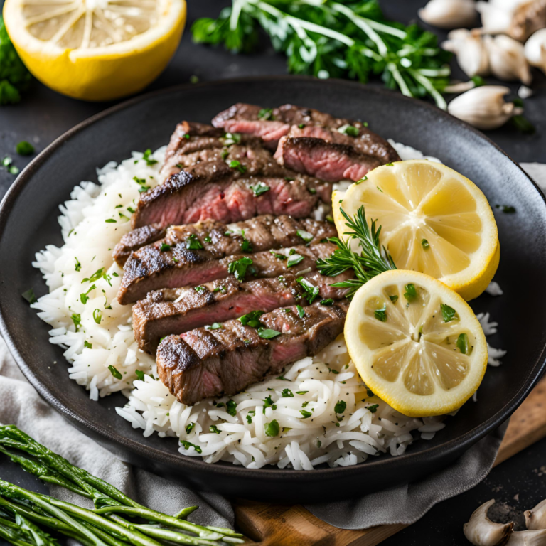 30 Minute Herby Lemon Garlic Steak and Rice