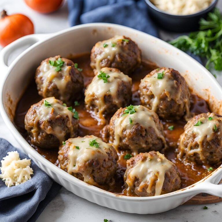 Baked French Onion Meatballs