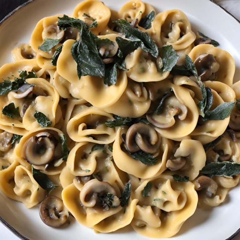 Cheese Tortellini with Butter, Mushrooms, and Crispy Sage