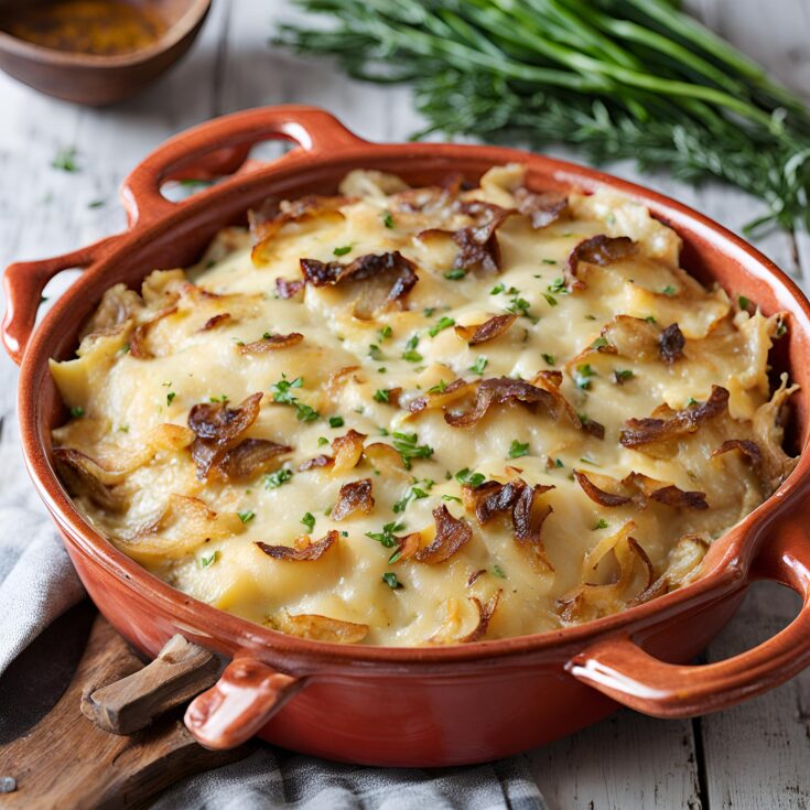 Cheesy Scalloped Potatoes with Caramelized Onions recipe