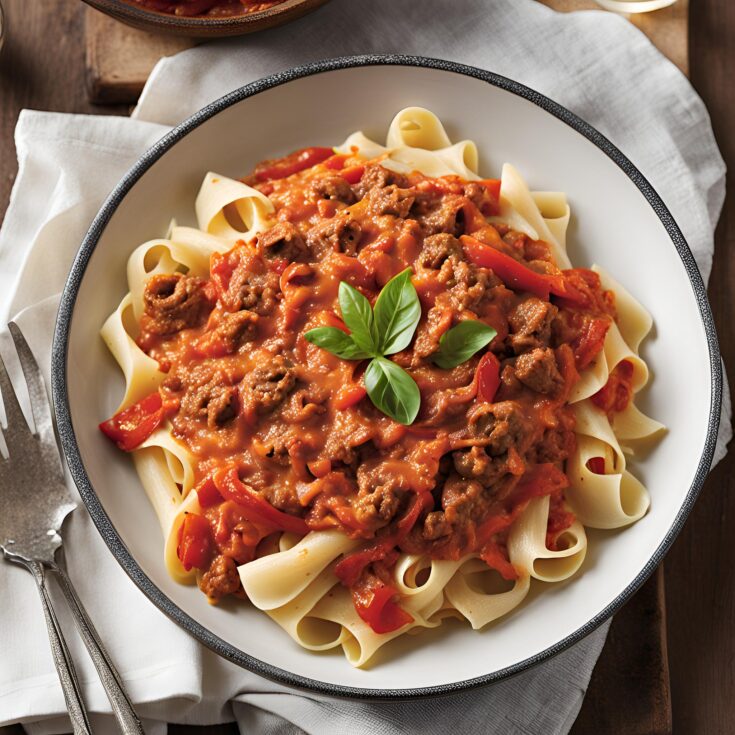 Creamy Beef Bolognese with Roasted Peppers