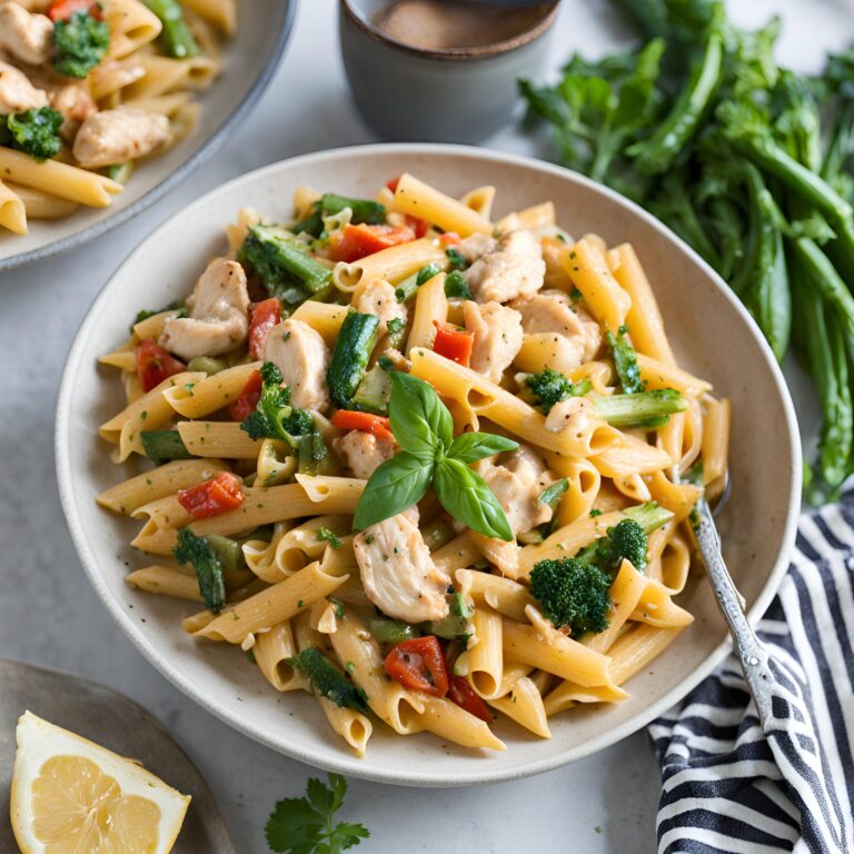 Creamy, Spicy Chicken Pasta with Summer Vegetables