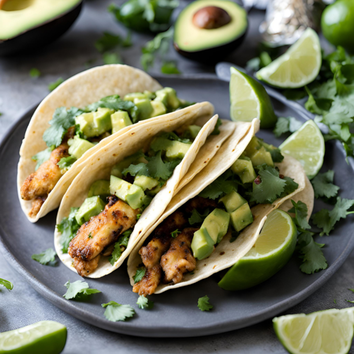 Crispy Poblano Chicken Tacos with Avocado Jalapeno Salsa