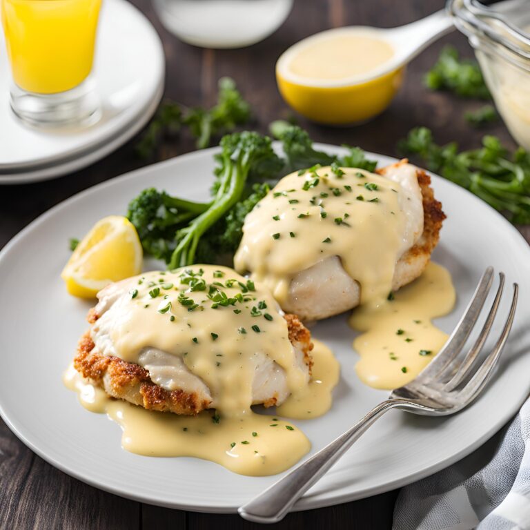 Easy Chicken Oscar Recipe Made with Hollandaise Sauce