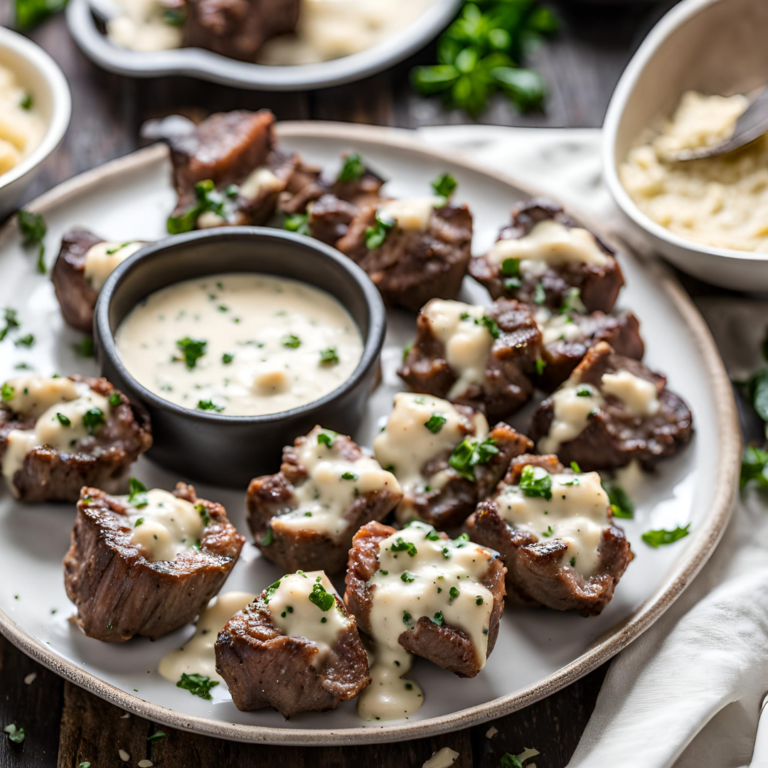 Garlic Butter Steak Bites with Parmesan Cream Sauce