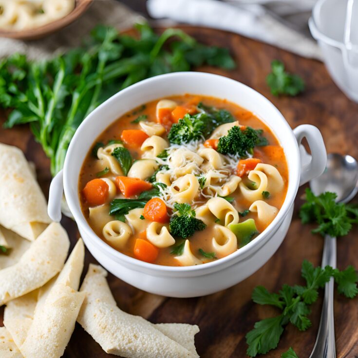 Healthier Slow Cooker Creamy Tortellini Vegetable Soup Recipe