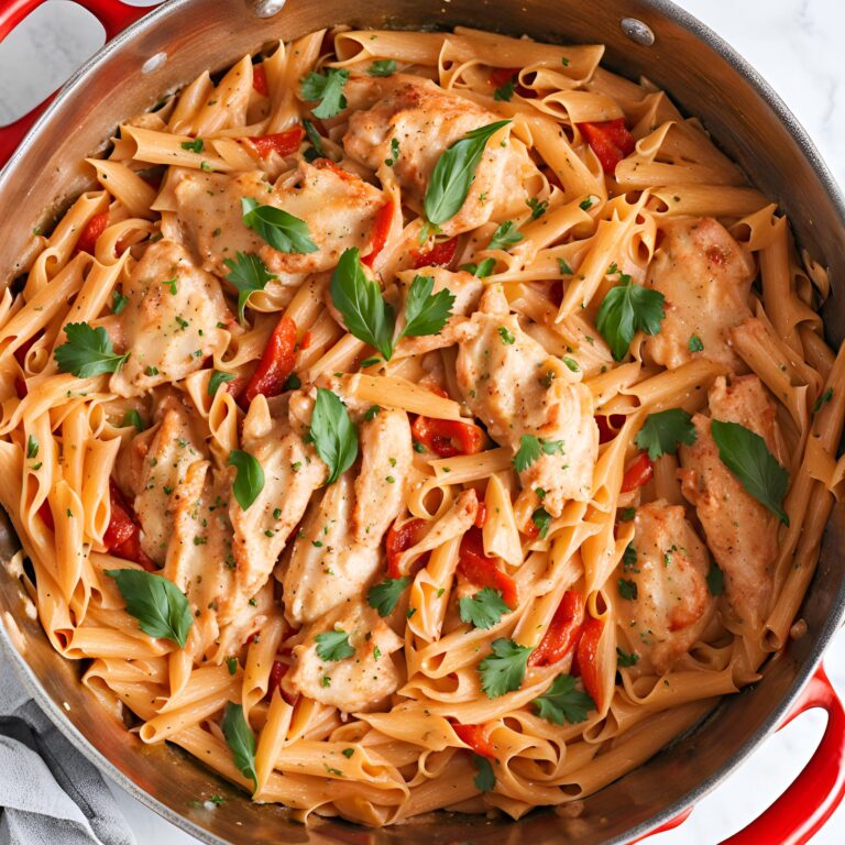 One Pot Creamy Roasted Red Pepper Chicken Pasta Recipe