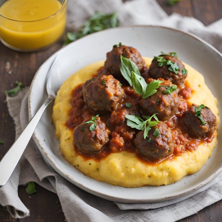 Ricotta Polenta with Drunken Meatballs