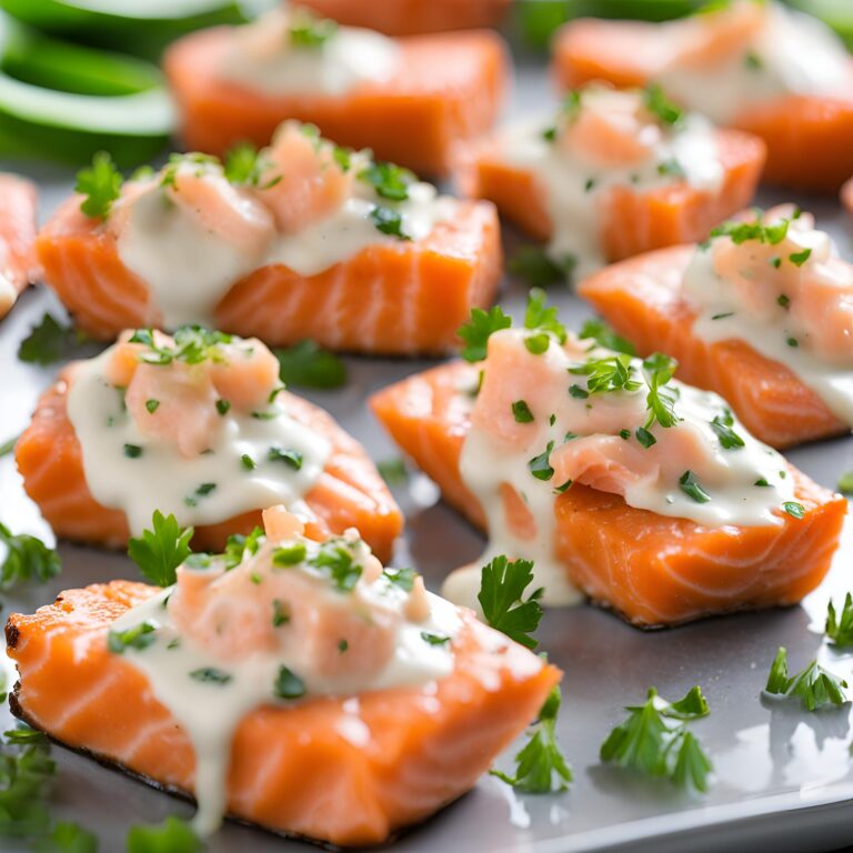 Salmon Bites with Garlic Cream Sauce recipe