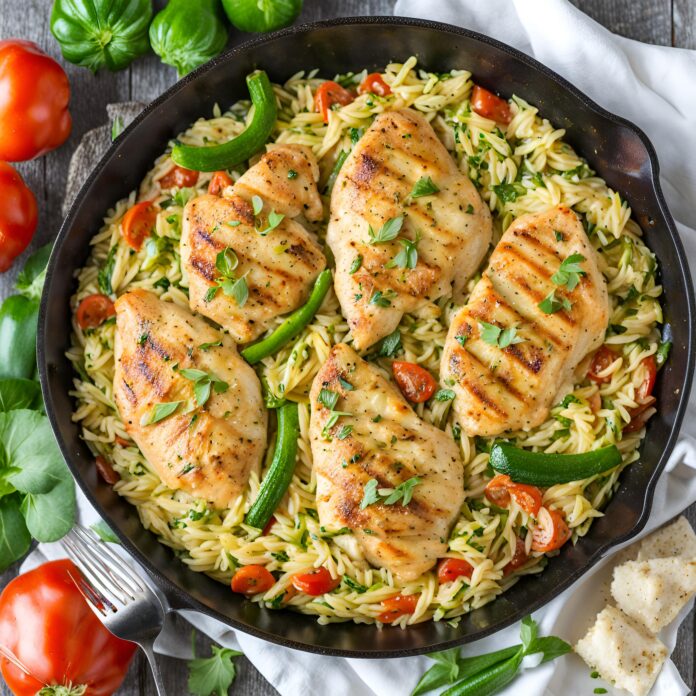 Skillet Garlic Butter Chicken and Zucchini Orzo