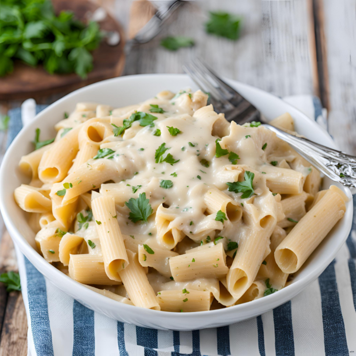 Slow Cooker Rigatoni Chicken Alfredo