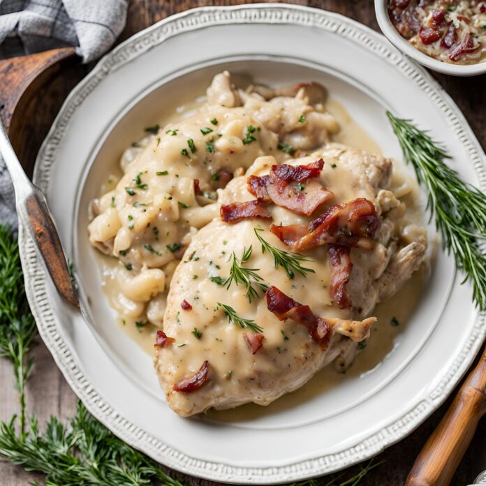 Smothered Bacon Asiago Wine Chicken Recipe