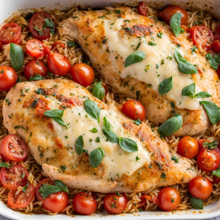 Tomato Basil Baked Chicken and Rice