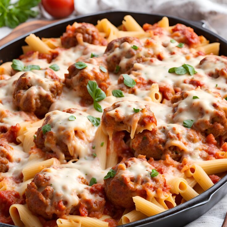 Cheesy Meatball Pasta Bake