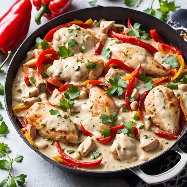 Chicken and Peppers In White Sauce