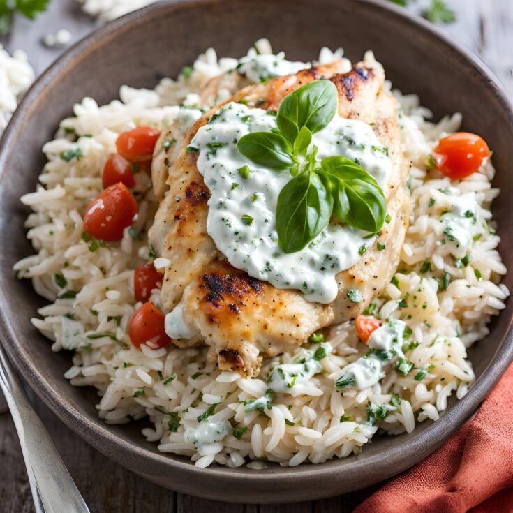 Dump-and-Bake Chicken Tzatziki with Rice