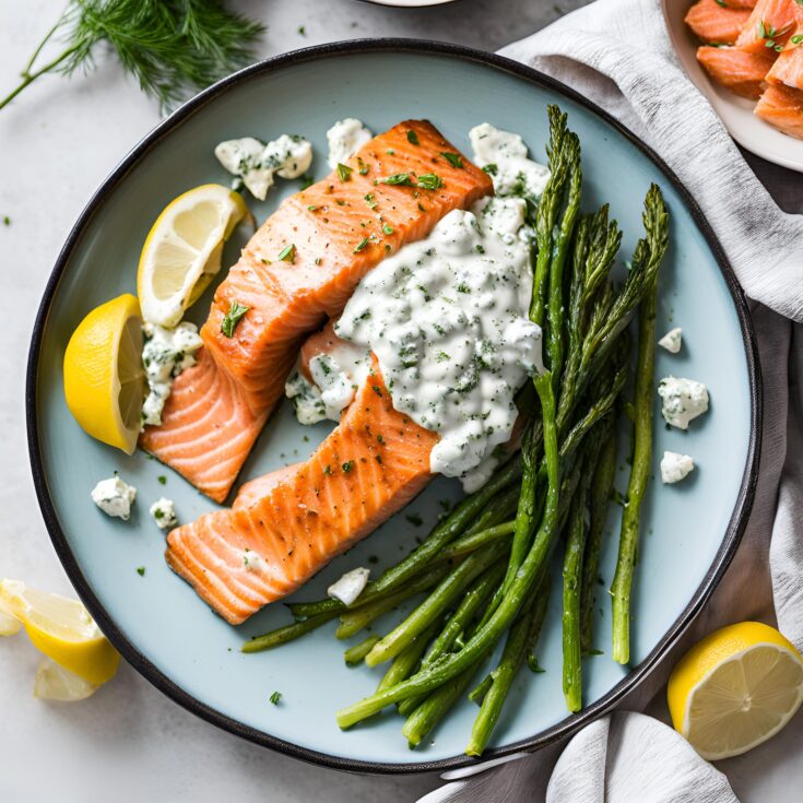 Salmon with Feta Dill Sauce