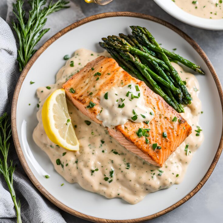 Creamy Pan Seared Salmon with Lemon Garlic Cream Sauce