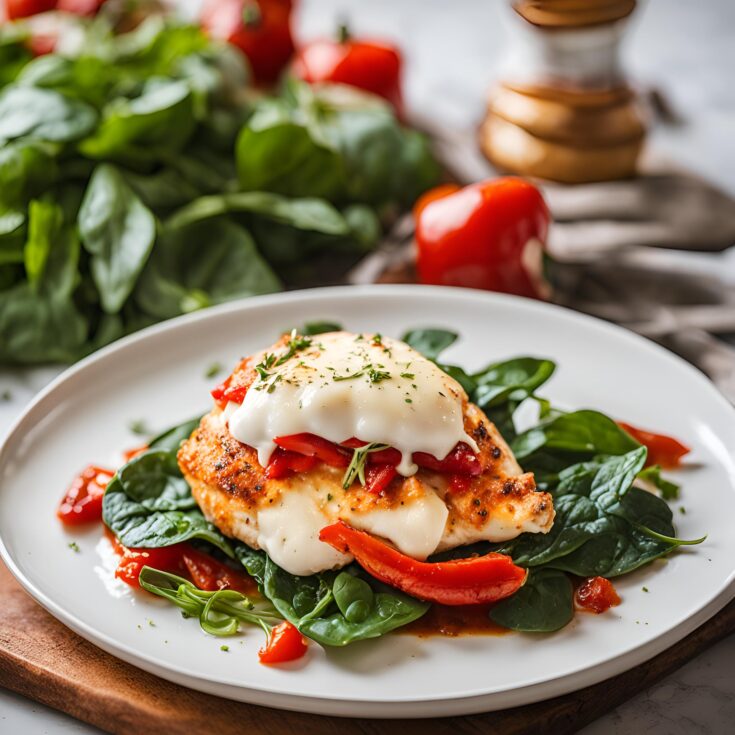 Roasted Red Pepper, Spinach, and Mozzarella Stuffed Chicken Recipe