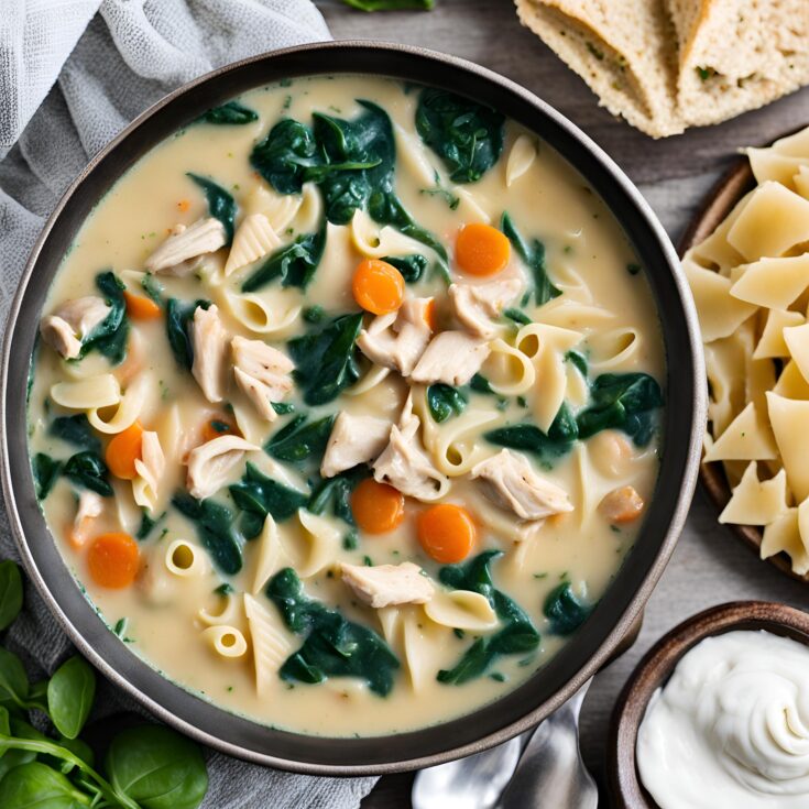 Creamy Chicken Soup with Pasta and Spinach Recipe