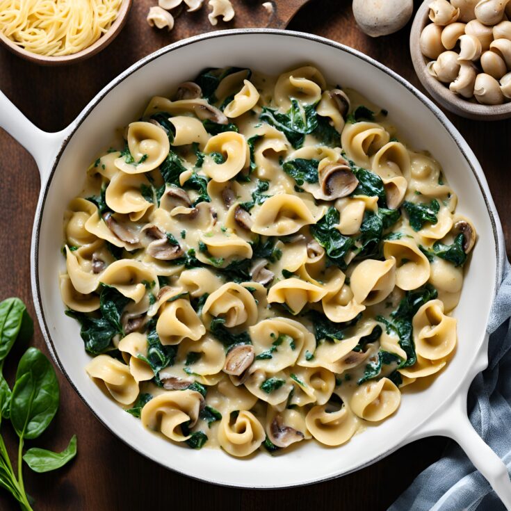 Creamy Tortellini with Spinach and Mushrooms Recipe