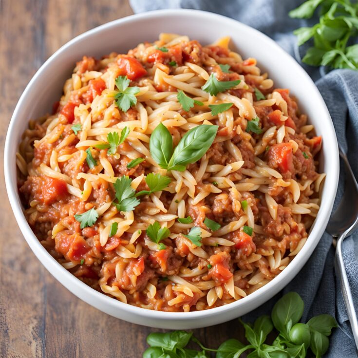 Ground Turkey Orzo in Tomato Sauce Recipe