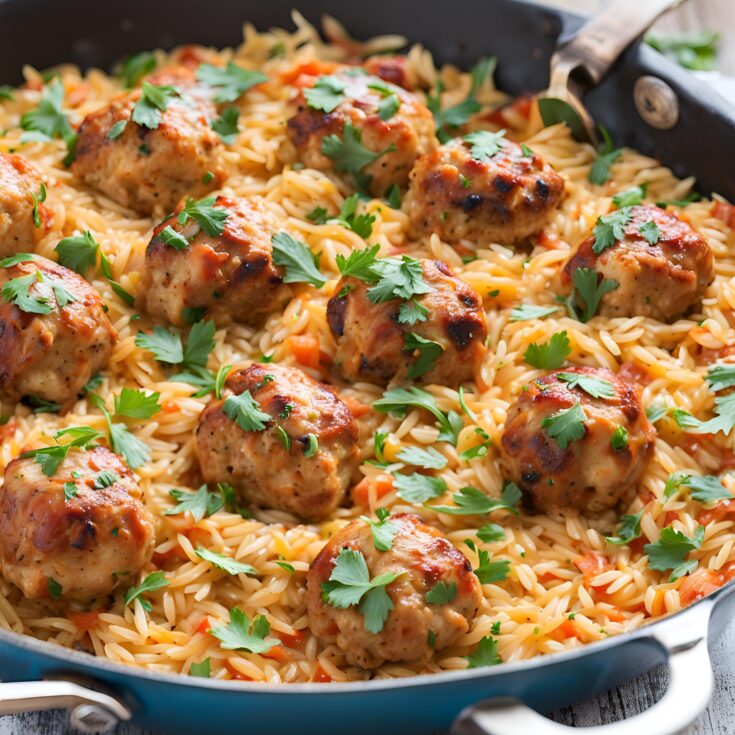 One Pan Chicken Meatballs with Orzo Recipe