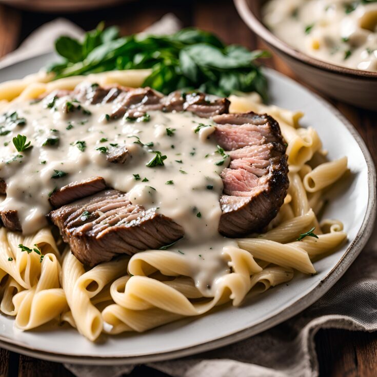 Savory Steak Gorgonzola Alfredo with Creamy Parmesan Sauce Recipe