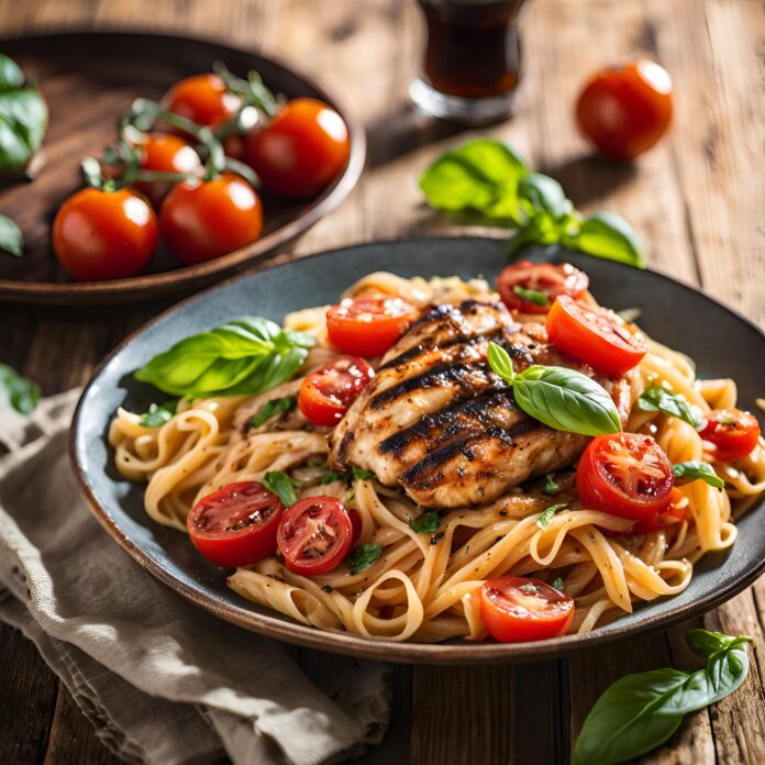 Tomato Basil Pasta with Balsamic Grilled Chicken Recipe