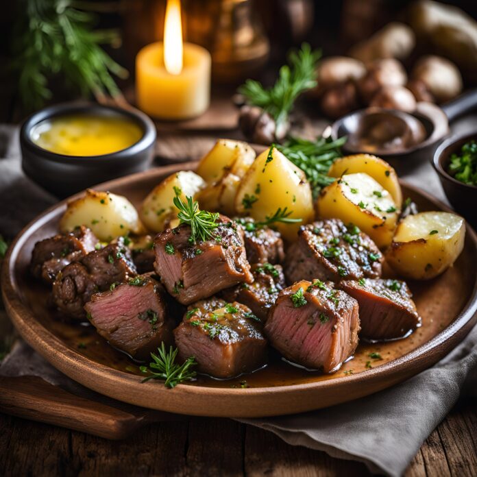 Butter Steak Bites with Garlic Herb Potatoes Recipe