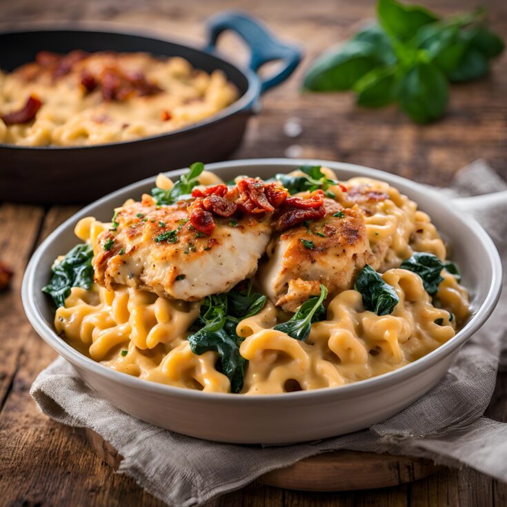 Cajun Chicken with Sundried Tomato and Spinach Mac n’ Cheese Recipe