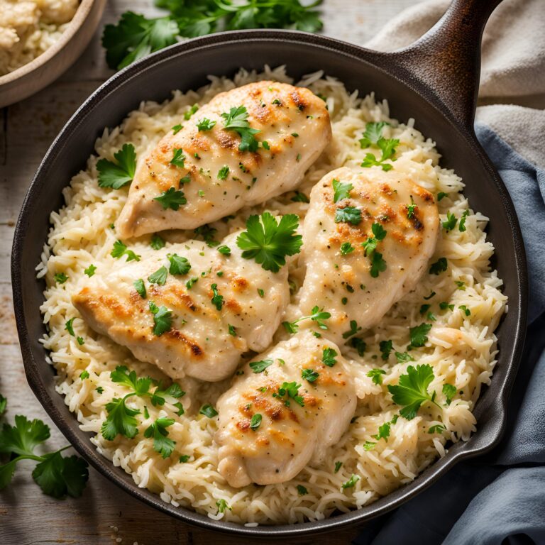 One Pan Creamy Parmesan Chicken And Rice Recipe