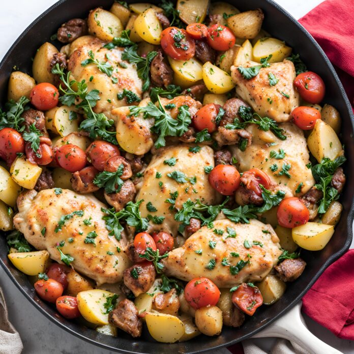 One Pan Tuscan Chicken and Potato Skillet Recipe