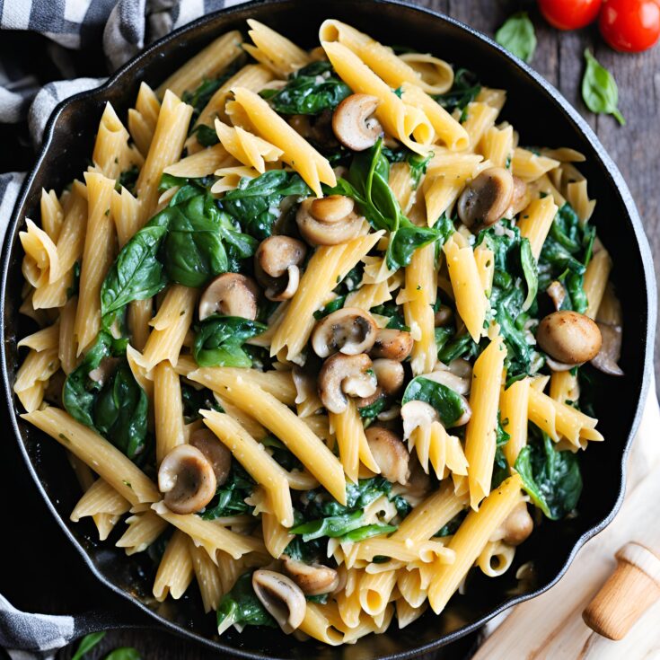 Parmesan Spinach Mushroom Pasta Skillet Recipe