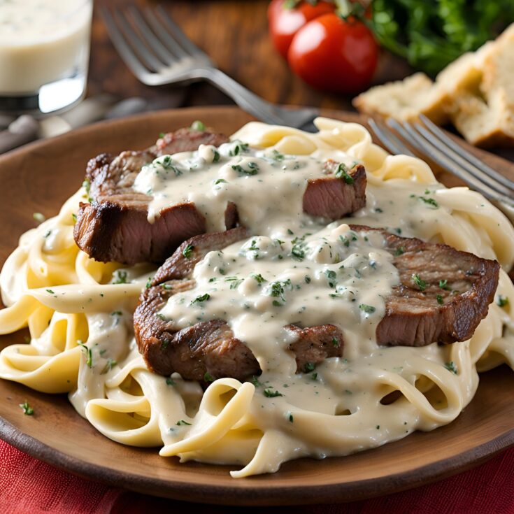 Savory Steak Gorgonzola Alfredo with Creamy Parmesan Sauce Recipe