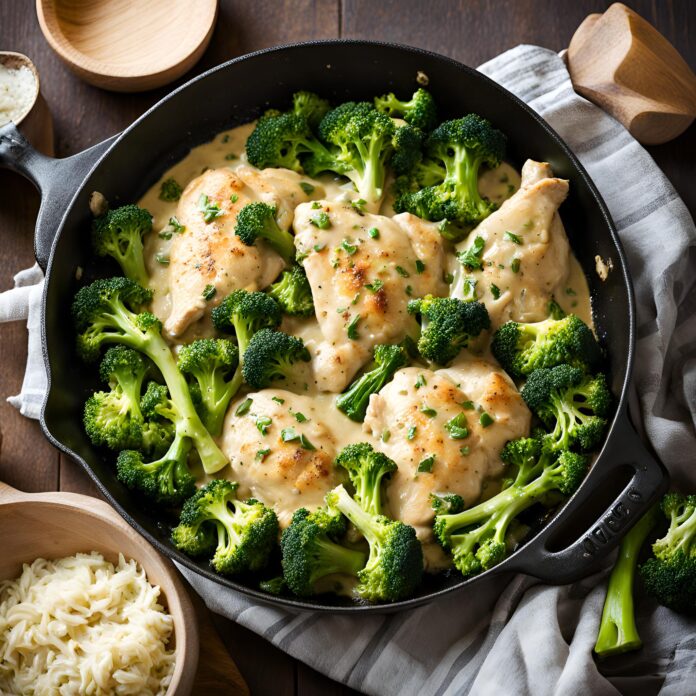 Skillet Creamy Garlic Chicken And Broccoli Recipe