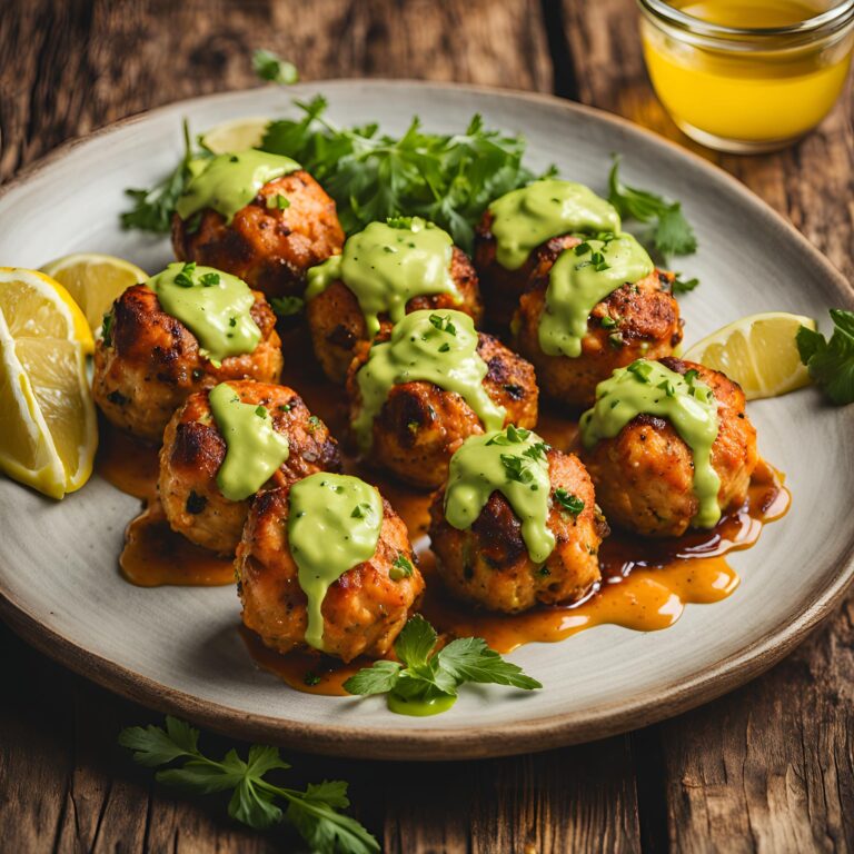 Baked Salmon Meatballs with a Tangy Avocado Sauce Recipe