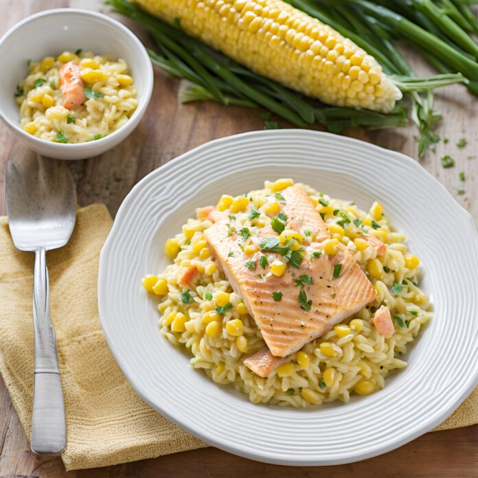 Creamed Corn Orzo with Salmon Recipe