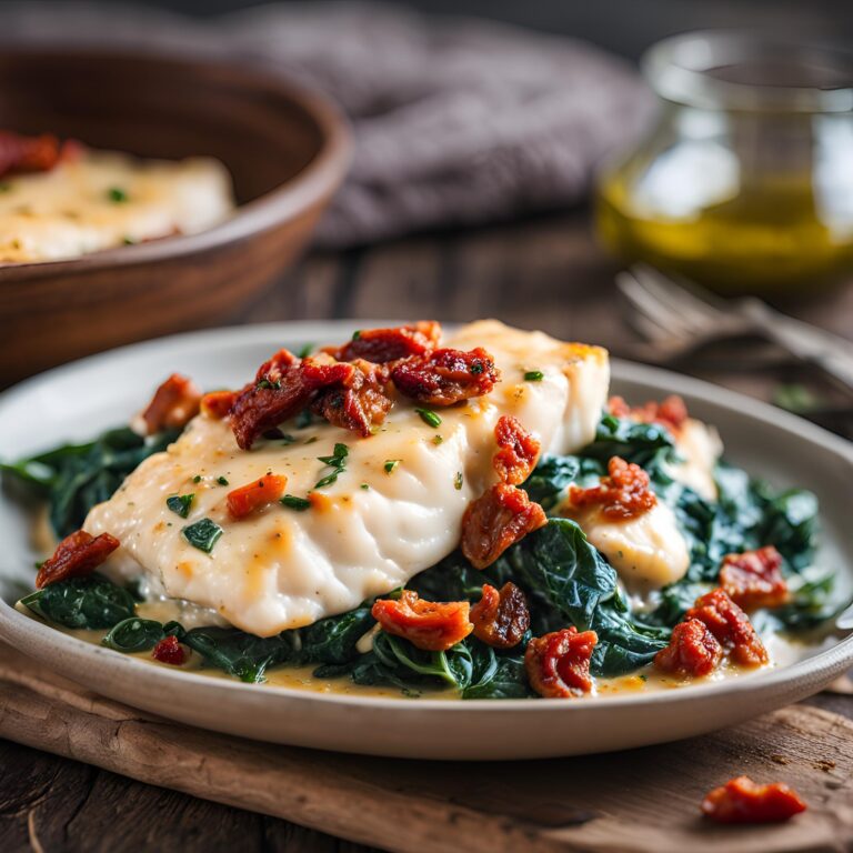 Creamy Keto Tuscan Cod with Spinach and Sun-Dried Tomatoes Recipe