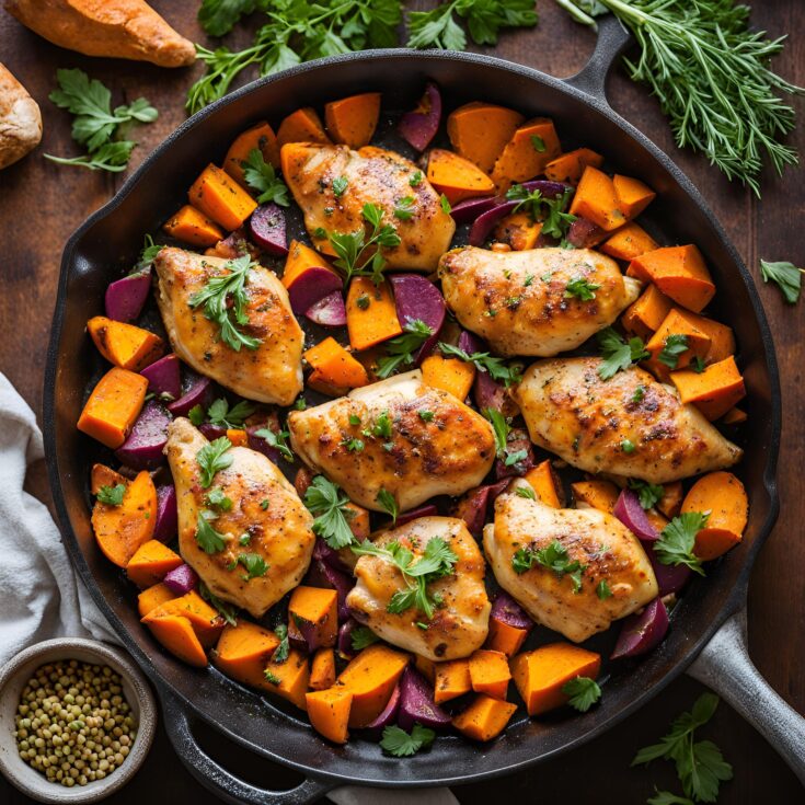 One Pan Chicken and Sweet Potato Skillet Recipe