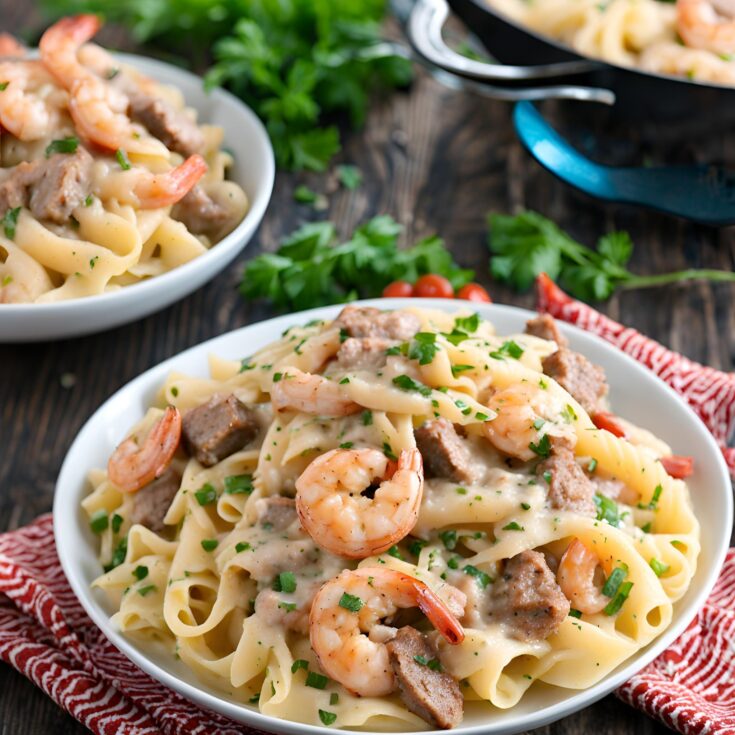 Cajun Shrimp and Steak Alfredo Pasta Recipe