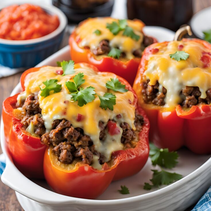 Cheeseburger Stuffed Peppers with Ground Beef Recipe