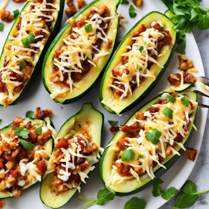Cheesy BBQ Chicken Stuffed Zucchini Boats Recipe