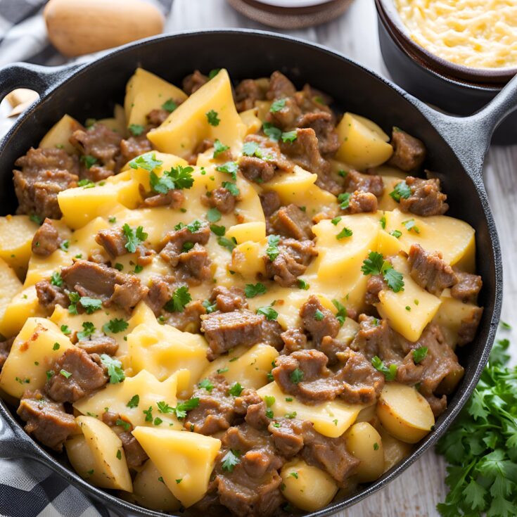 Cheesy One Pot Beef and Potatoes Recipe